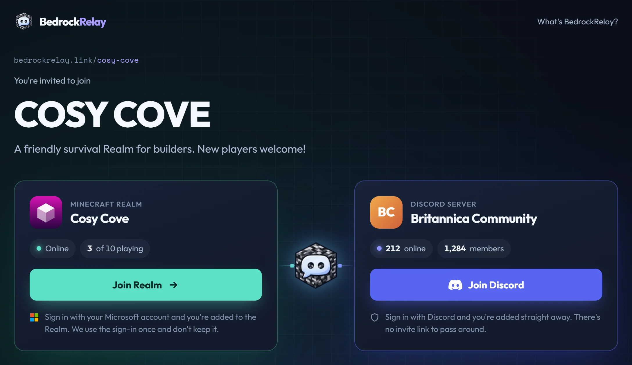An invite link page with a Join Realm button and a Join Discord button